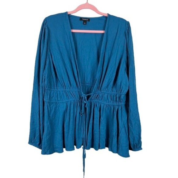 Torrid Washable Gauze Tie Front Kimono Blue Steel Size XL - Picture 2 of 7